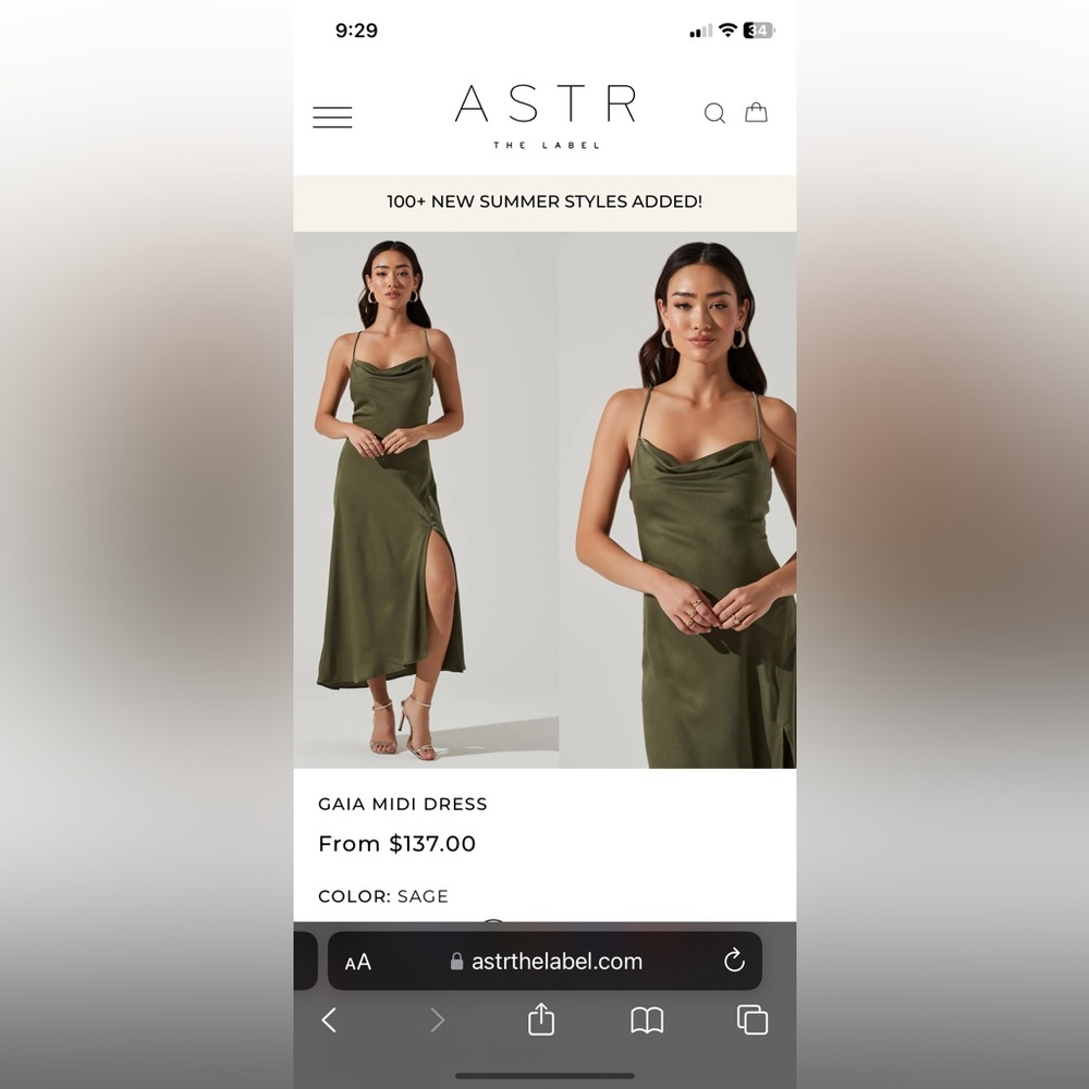 Medium ASTR the Label Green Slip Dress